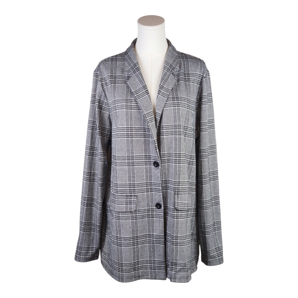 Serra Glen Plaid Blazer Jacket XL Black White Stretch Knit Checkered